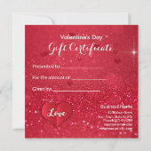 Carte Valentine's Day Love Heart Red Parties scintillant (Dos)