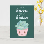 Carte Valentines Day Ma soeur avec Kawaii Succulent (Fleur jaune)