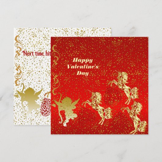 Carte Valentines Jour Cupid Gold Sparkle Romantic Card (Devant / Derrière)
