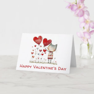 Carte Valentines Jour Cute Chat Coeurs Aquarelle