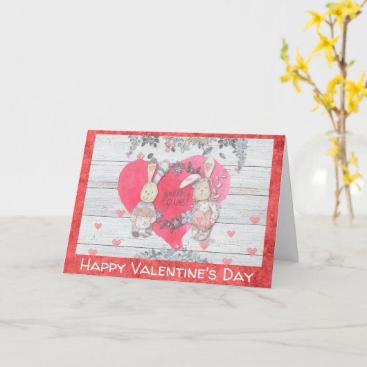 Carte Valentines Jour mignonne lapin rustique lapin rust (Fleur jaune)