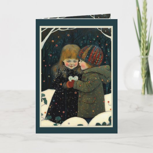 Carte Valentine's la nuit d'hiver garçon et fille (Devant)