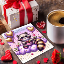 Carte Valentines Raccoon Chocolate Box