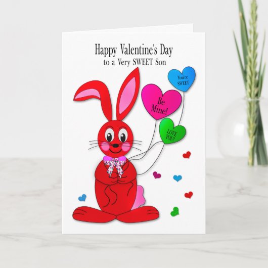 Carte Valentines  Son Red Bunny Heart Balloons (Devant)