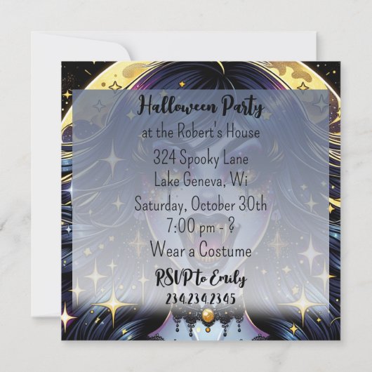 Carte Vampire avec Gold Fangs Pleine lune Halloween Part (Dos)