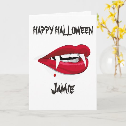 CARTE VAMPIRE FANGS PERSONNALISÉ HAPPY HALLOWEEN CARD (Fleur jaune)