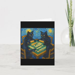 Carte Van gogh nuit étoilée chat jouant au mahjong chino