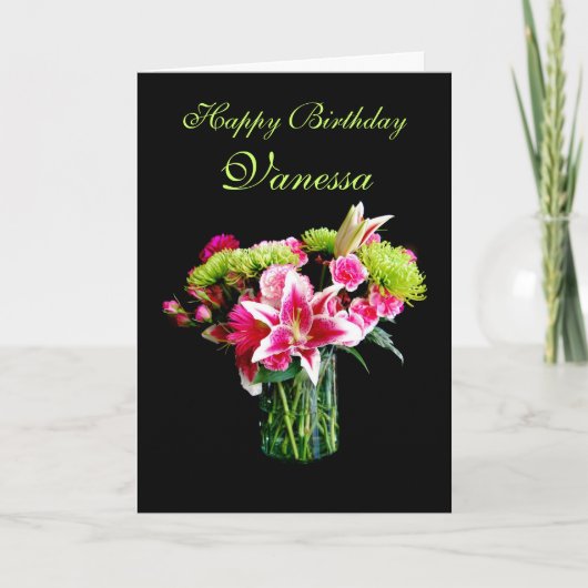Carte Vanessa Joyeux Anniversaire, Stargazer Lily Bouque (Devant)