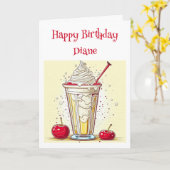 Carte Vanille personnalisée Milkshake Anniversaire pour (Fleur jaune)