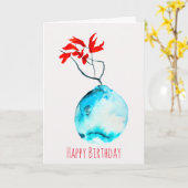 Carte Vase bleu Ikebana aquarelle (Fleur jaune)