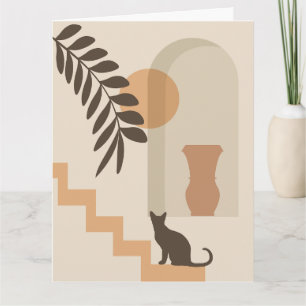 Carte Vase Chat Feuille Escalier, Art Géométrique Abstra
