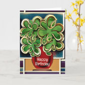 Carte Vase moderne de Shamrocks|Clovers Joyeux anniversa (Fleur jaune)