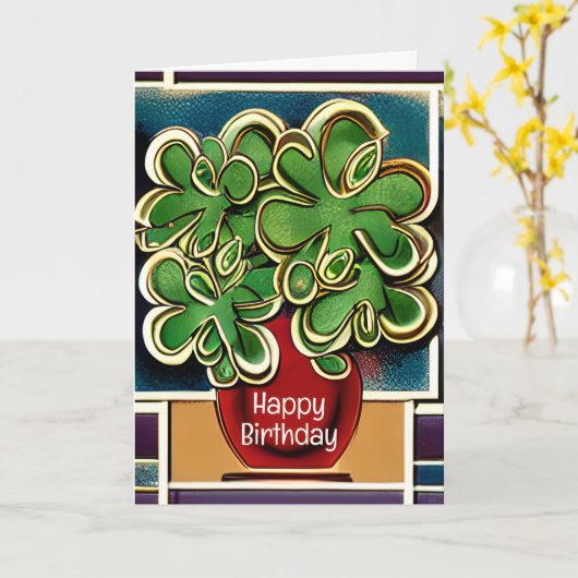 Carte Vase moderne de Shamrocks|Clovers Joyeux anniversa (Fleur jaune)