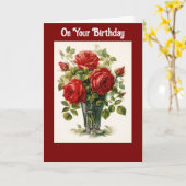 Carte Vase Of Roses Birthday Greeting Card (Fleur jaune)