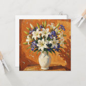 Carte Vase rustique avec lys et fleurs d'iris (Devant/Arrière en situation)