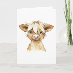 Carte Veau aquarelle adorable toutes occasions