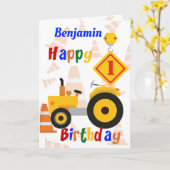 Carte Véhicule de construction de route 1er anniversaire (Fleur jaune)