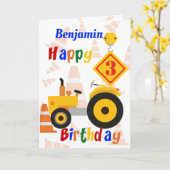 Carte Véhicule de construction routière 3e anniversaire (Fleur jaune)