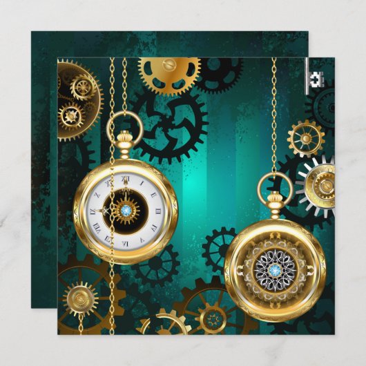 Carte Veille bijoux Steampunk sur un Arrière - plan vert (Devant / Derrière)