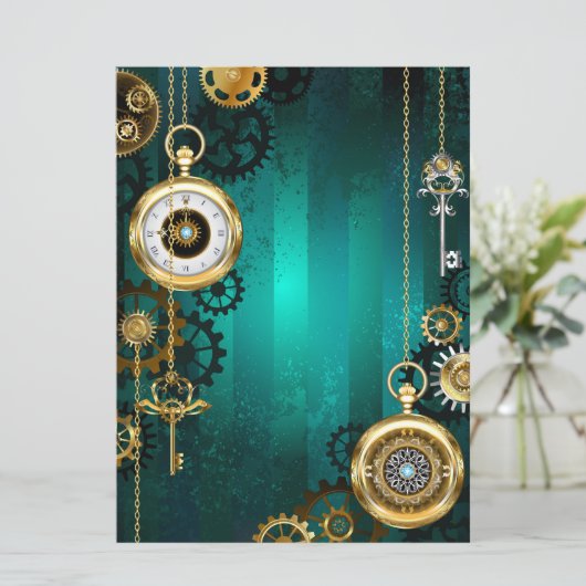 Carte Veille bijoux Steampunk sur un Arrière - plan vert (Debout devant)