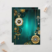 Carte Veille bijoux Steampunk sur un Arrière - plan vert (Devant/Arrière en situation)