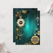 Carte Veille bijoux Steampunk sur un Arrière - plan vert (Devant/Arrière en situation)