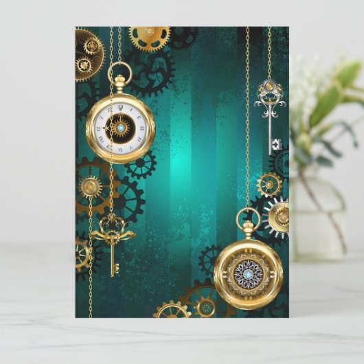 Carte Veille bijoux Steampunk sur un Arrière - plan vert (Debout devant)