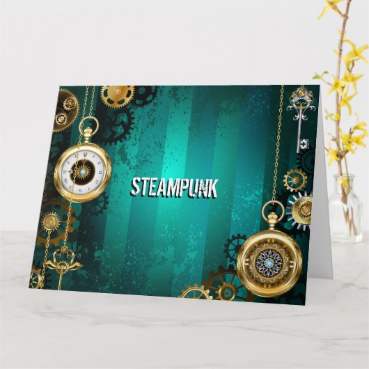 Carte Veille bijoux Steampunk sur un Arrière - plan vert (Fleur jaune)