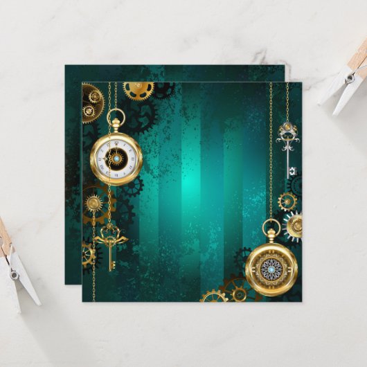 Carte Veille bijoux Steampunk sur un Arrière - plan vert (Devant/Arrière en situation)