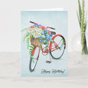 Carte Vélo d'anniversaire avec bouquet de fleurs