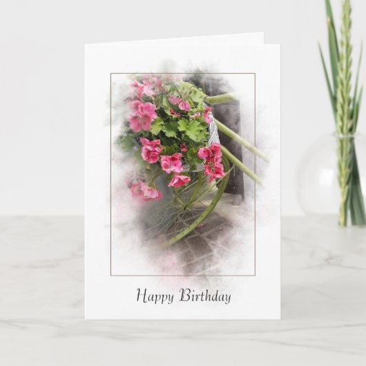 Carte Vélo D'Anniversaire Avec Geraniums (Devant)