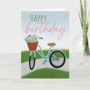 Carte Vélo d'anniversaire avec panier plein de fleurs