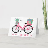 Carte Vélo de Noël adorable rose fête de Noël (Devant)
