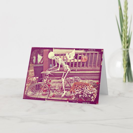 Carte Vélo de squelette Bonne Halloween effrayant (Devant)