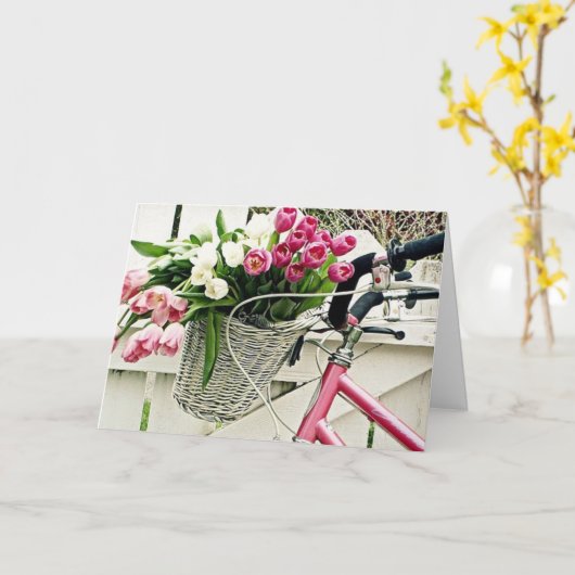 CARTE VÉLO ROSE/FLEURS-BONJOUR HEUREUX=HEUREUX MOI (Fleur jaune)