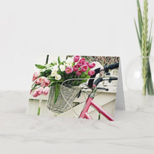 CARTE VÉLO ROSE/FLEURS-BONJOUR HEUREUX=HEUREUX MOI