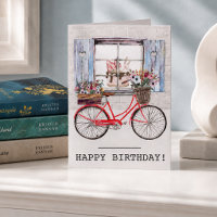 Vélo rouge avec panier de fleurs Anniversaire d'ét