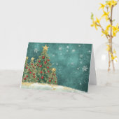 Carte Velours Arbre de Noël rouge et vert (Fleur jaune)