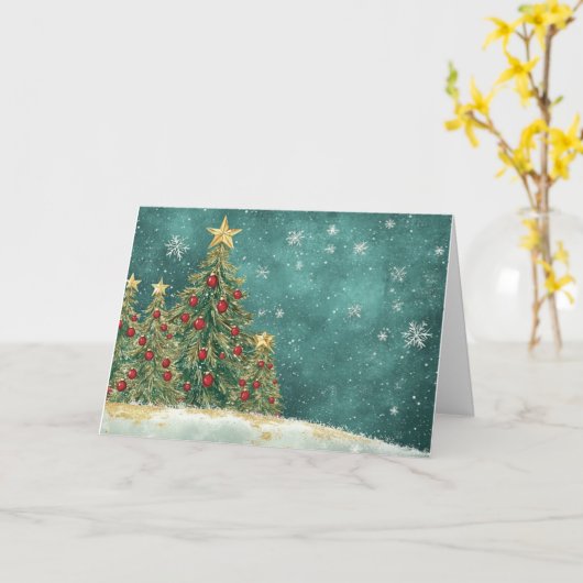 Carte Velours Arbre de Noël rouge et vert (Fleur jaune)