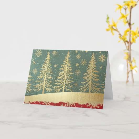 Carte Velvet Red Border Gold Foil Arbre de Noël (Fleur jaune)