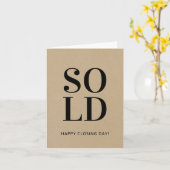 Carte VENDU Papier Kraft Jour de signature de compromis  (Fleur jaune)
