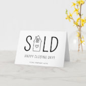 Carte Vendu personnalisé Joyeux Jour de fermeture Immobi (Fleur jaune)