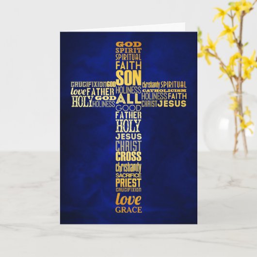 Carte Verbe or Croix chrétienne Pâques (Fleur jaune)