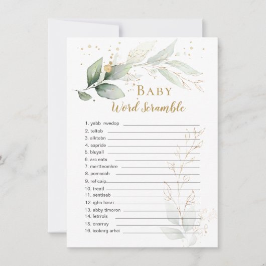 Carte Verdure Foliage Baby Word Scramble Jeu (Devant)