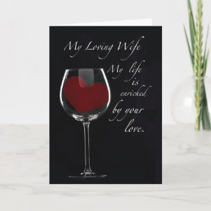 Carte Verre à vin de cœur pour anniversaire de mariage