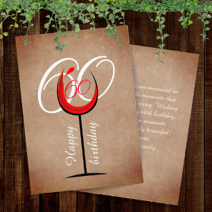Carte Verre à vin rouge rustique Script 60e anniversaire