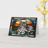 Carte Verre Cathédrale Chat Gris Mignon (Fleur jaune)