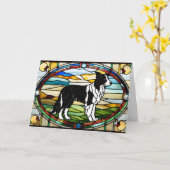 Carte Verre coloré Border Collie mignon (Fleur jaune)
