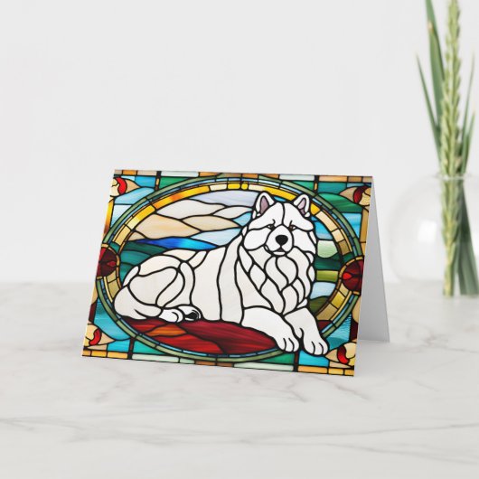 Carte Verre coloré Samoyède mignon (Devant)