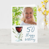 Carte Verre rouge Feuilles 50e anniversaire Photo (Fleur jaune)